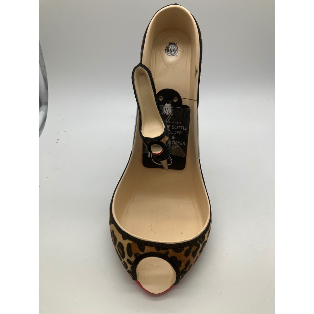 Wild Eye Designs Leopard Print High Heel Wine Bottle Holder and Stopper Set